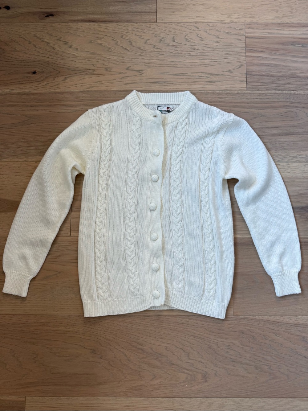 Vintage Cream Cable-Knit Button Cardigan Sweater